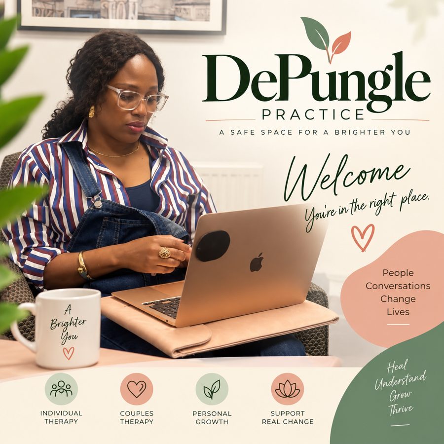 Nikky working at her laptop in the De Pungle Practice therapy room